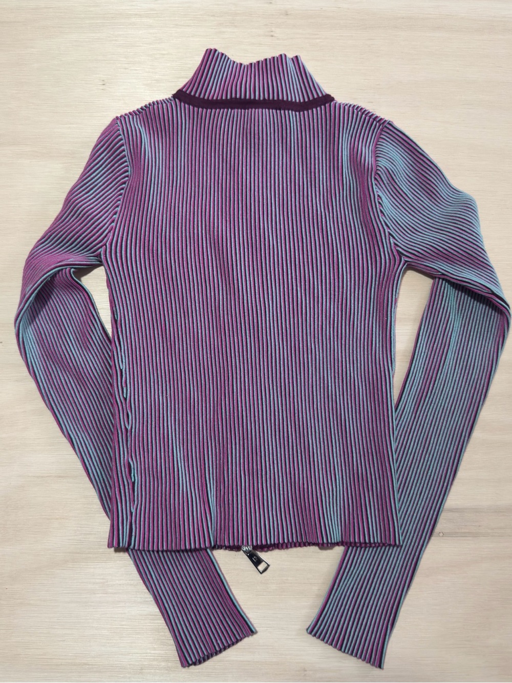 Desigual Ribbed Zip-Up Turtleneck Sweater in Purple and Teal - Picture 11 of 13